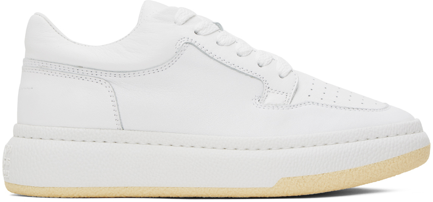 Mm6 Maison Margiela Square-toe Leather Low-top Sneakers In White