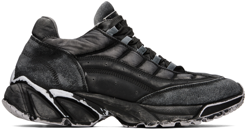 Mm6 Maison Margiela Black Distressed Sneakers In T8085 Castlerock