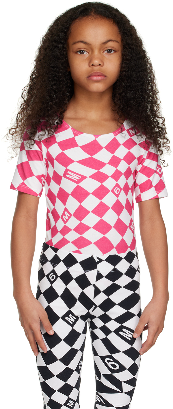 Kids Pink & White Check Bodysuit by MM6 Maison Margiela on Sale