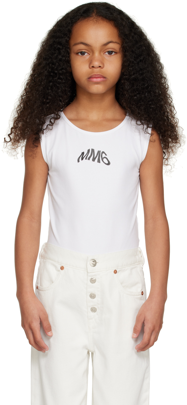 Mm6 Maison Margiela Kids' White Bodysuit For Girl With Black Logo In M6100