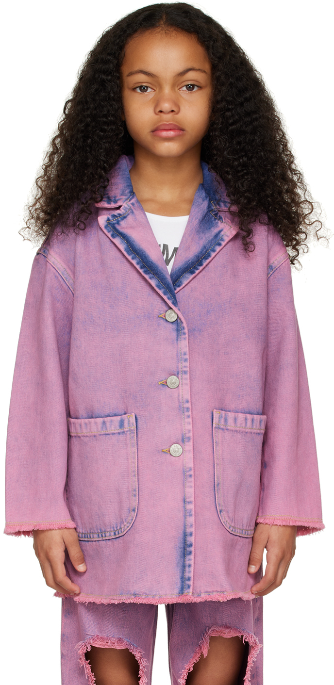 Mm6 Maison Margiela Kids' Bleach-wash Denim Jacket In Super Pink