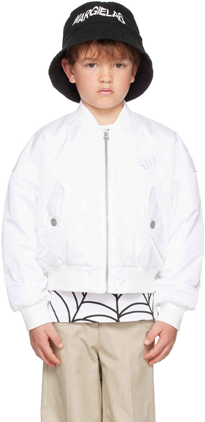 Mm6 Maison Margiela Kids' Logo Embroidered Nylon Bomber Jacket In White