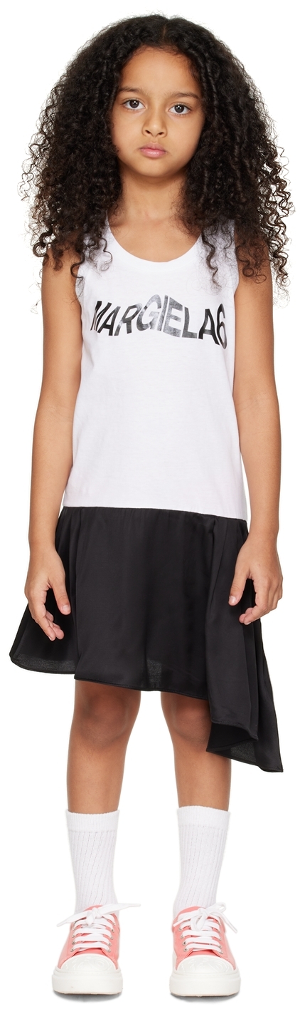 Shop Mm6 Maison Margiela Kids Black & White Asymmetric Dress In M6c01