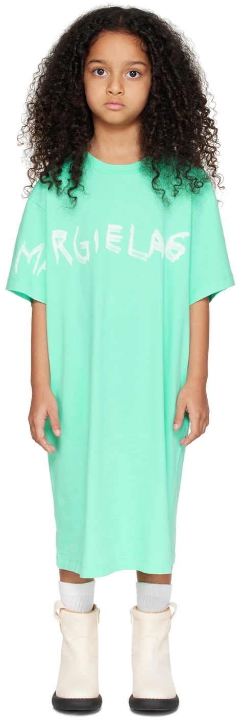Mm6 Maison Margiela Graphic Logo Print Cotton T-shirt Dress In 绿色