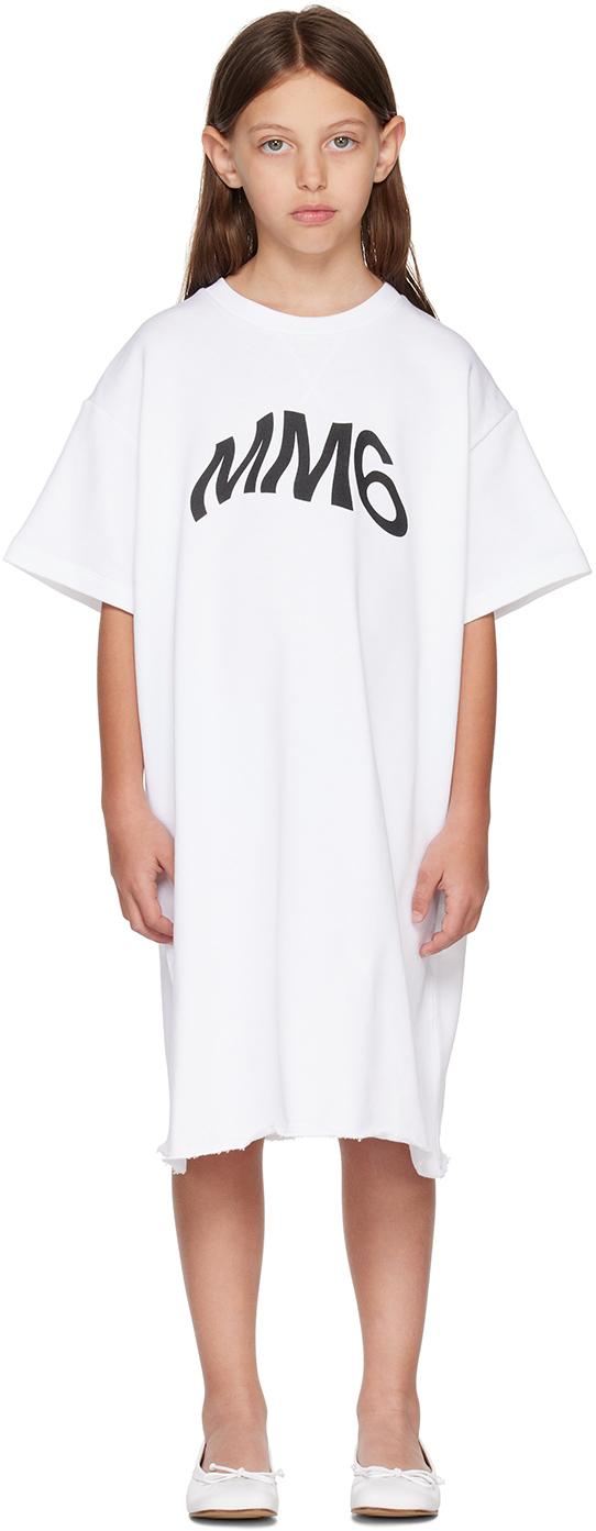 Mm6 Maison Margiela Kids White Belted Dress In Mm055