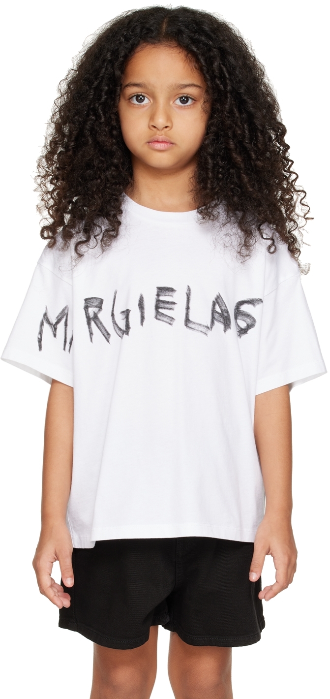 Kids White Printed T-Shirt by MM6 Maison Margiela on Sale