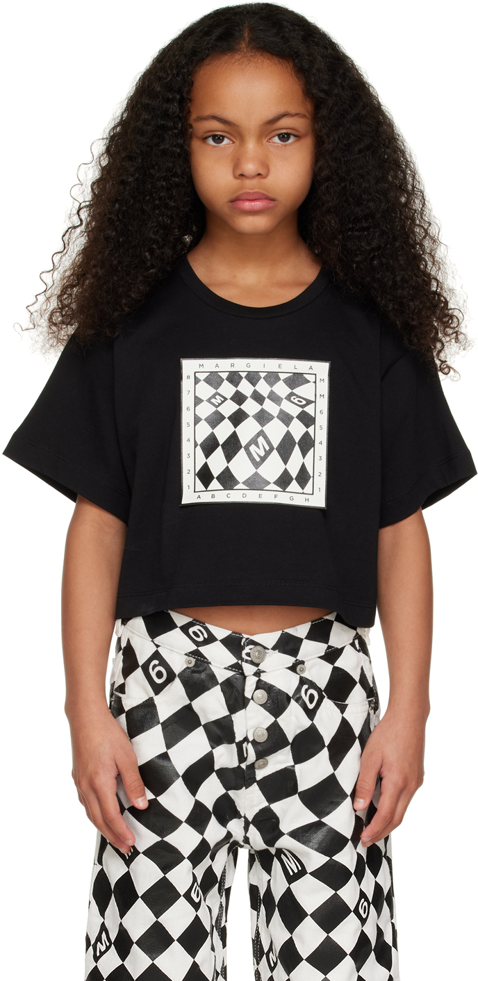 Mm6 Maison Margiela Kids Black Patch T-shirt In M6900