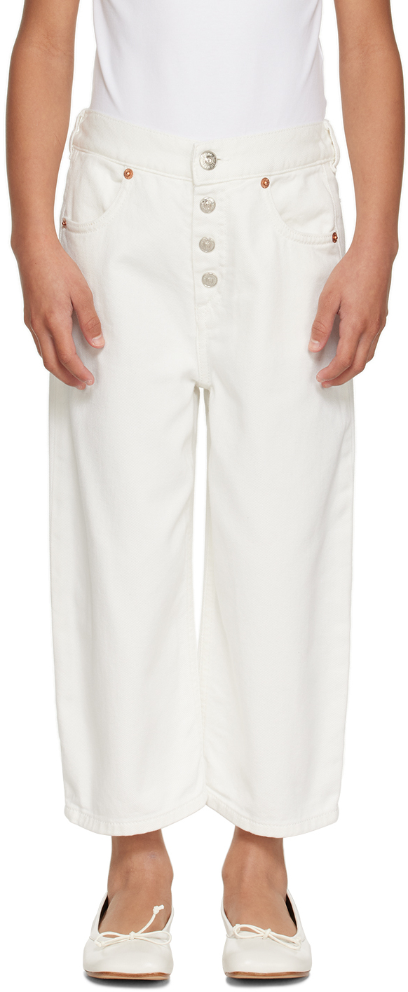 Mm6 Maison Margiela Kids Off-white Wide-leg Jeans In M6101