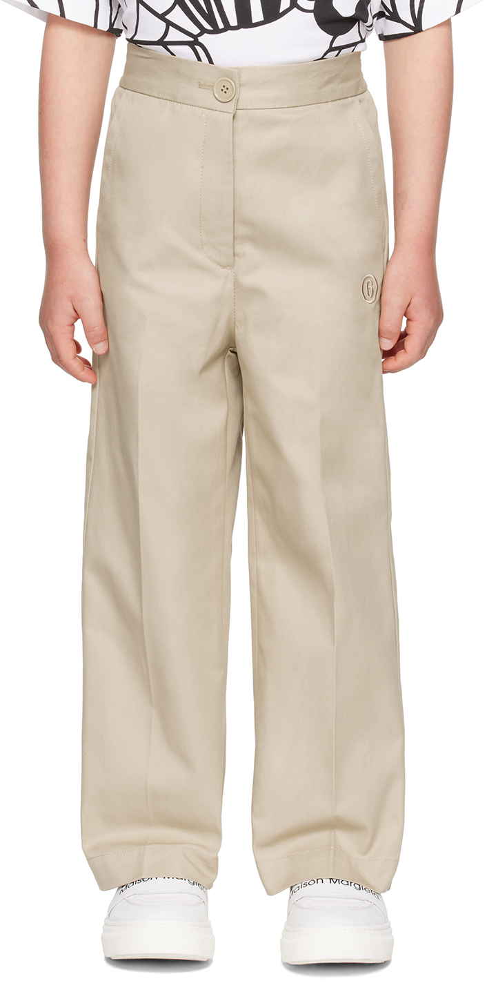 Shop Mm6 Maison Margiela Kids Taupe Embroidered Trousers In M6703
