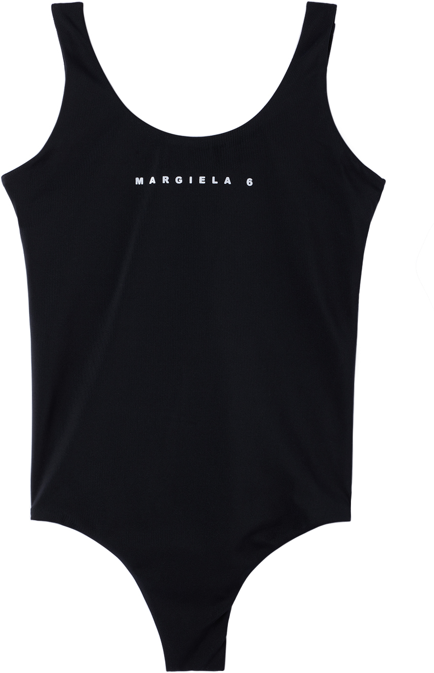 Mm6 Maison Margiela Kids Black Printed One-piece Swimsuit In M6900