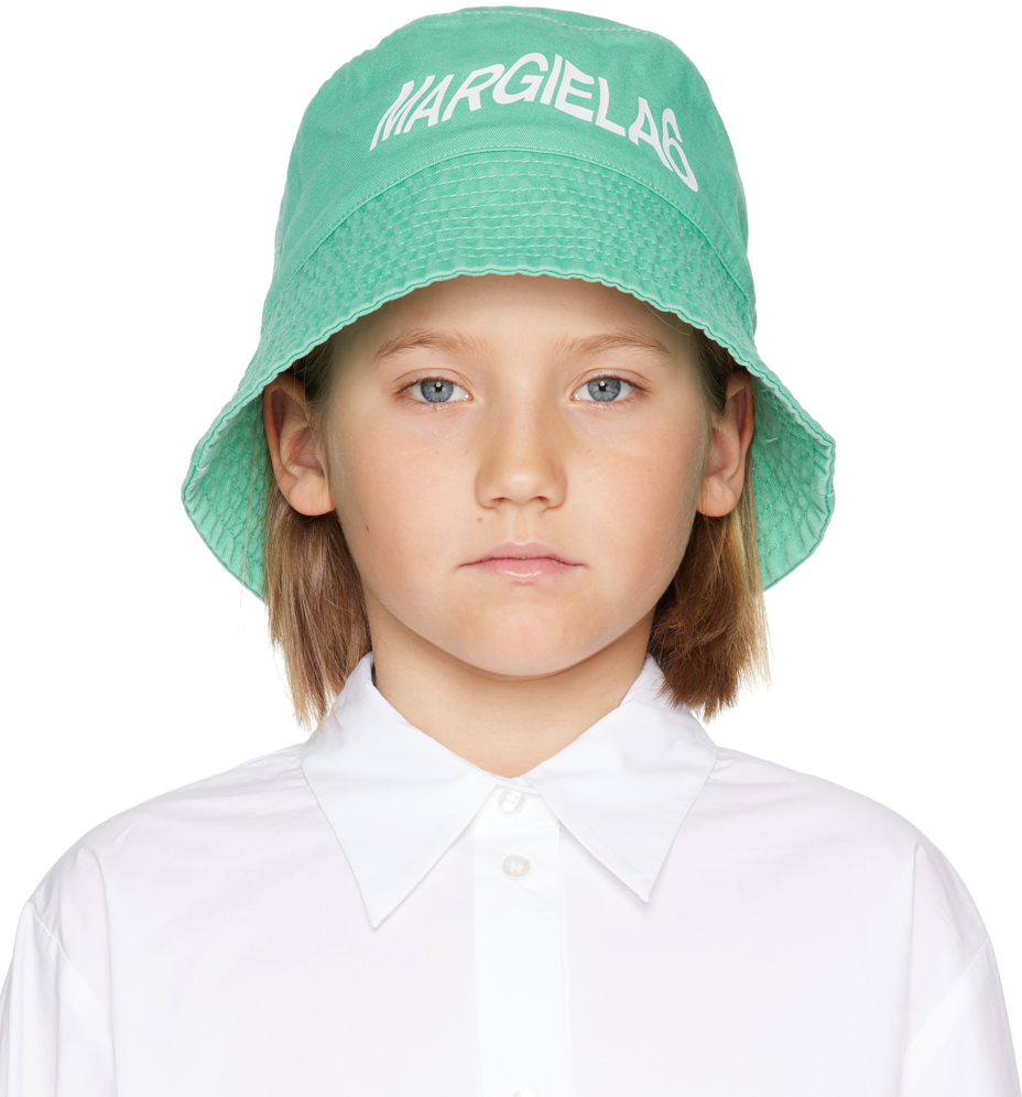 Kids Green Printed Bucket Hat by MM6 Maison Margiela on Sale