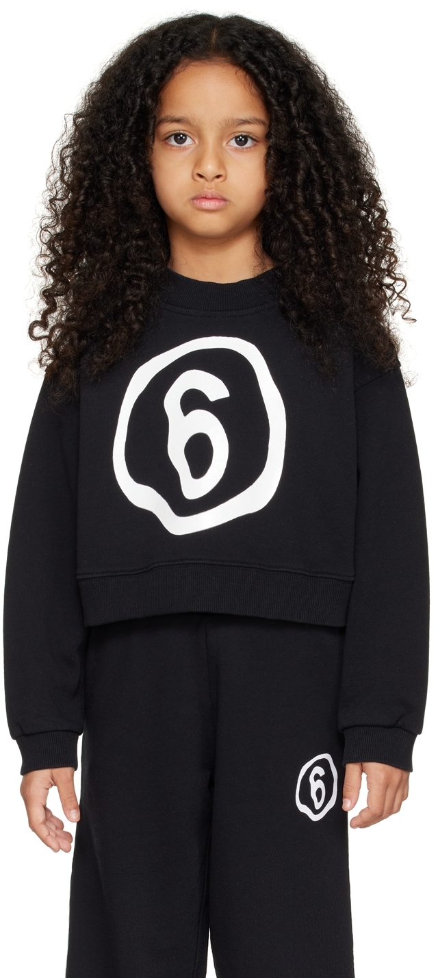 Mm6 Maison Margiela Kids' Logo-print Cropped Sweatshirt In Black