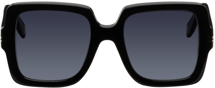 Marc Jacobs Black Rectangular Sunglasses In 0rhl Gold Blck
