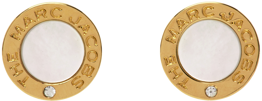Shop Marc Jacobs Gold 'the Medallion' Stud Earrings In 103 Mop Gold