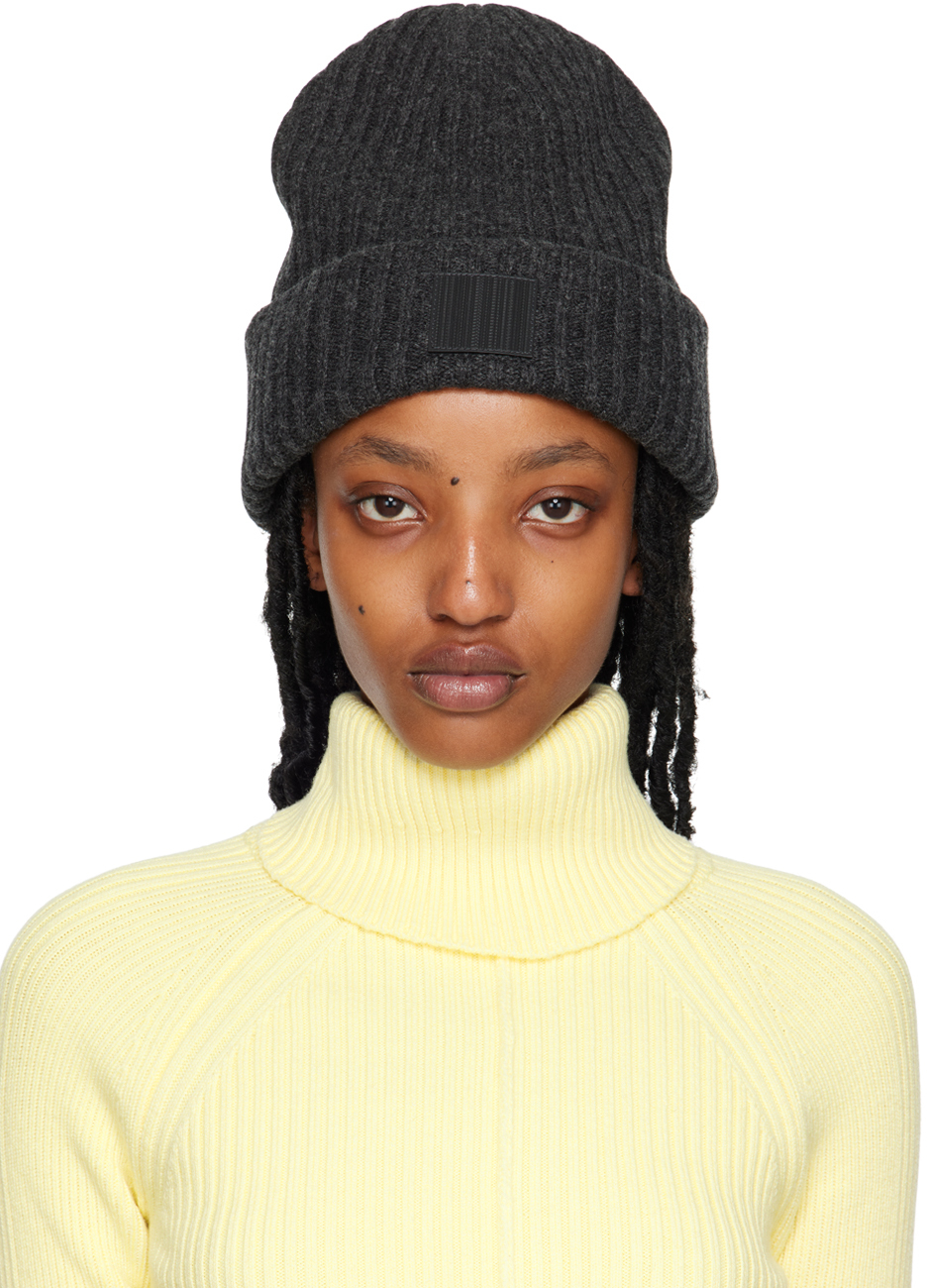 Marc Jacobs Gray Ribbed Beanie In 黑色