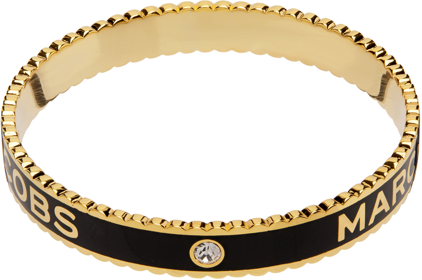 Marc Jacobs Gold & Black 'the Medallion' Cuff Bracelet In 001 Black/gold