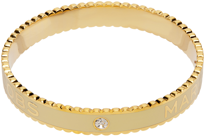Marc Jacobs Gold & White 'the Medallion' Cuff Bracelet In 108 Cream/gold