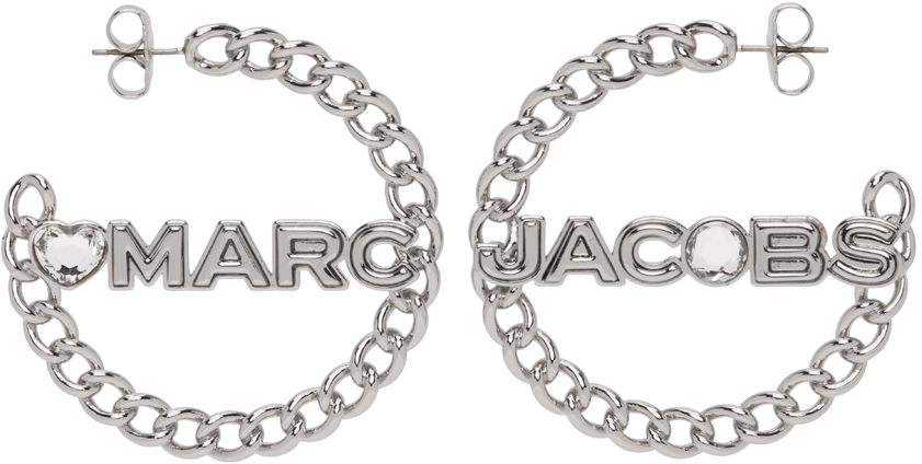 Marc Jacobs Silver 'the Charmed Chain' Hoop Earrings In 980 Crystal/silver