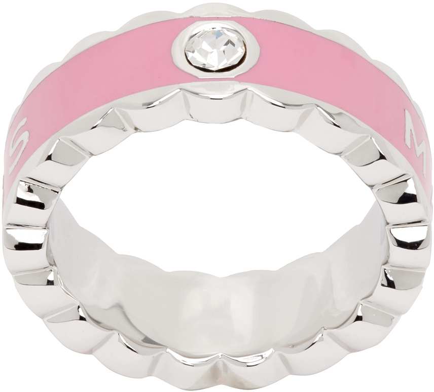 Silver & Pink 'The Scallop Medallion' Ring by Marc Jacobs on Sale