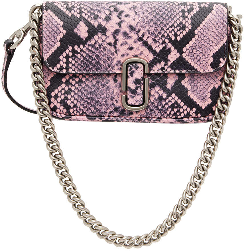 Marc Jacobs: Pink & Black Croc 'The J Marc Mini' Shoulder Bag | SSENSE