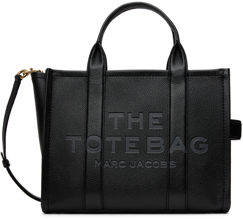 Marc Jacobs: Black 'The Leather Medium Tote Bag' Tote | SSENSE Canada