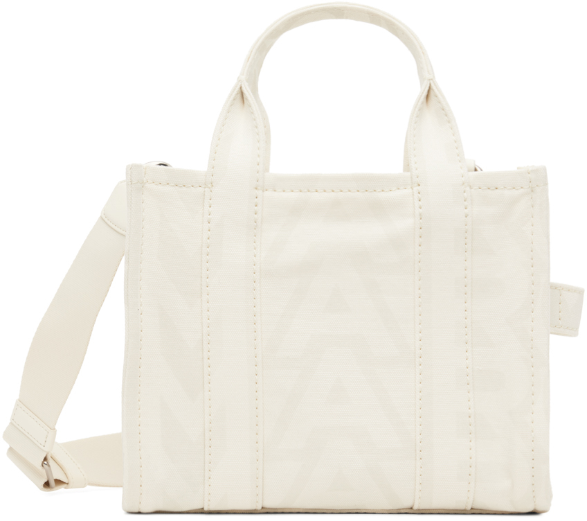 Marc Jacobs Off-white 'the Monogram Small' Tote In 142 Eggshell/optic W