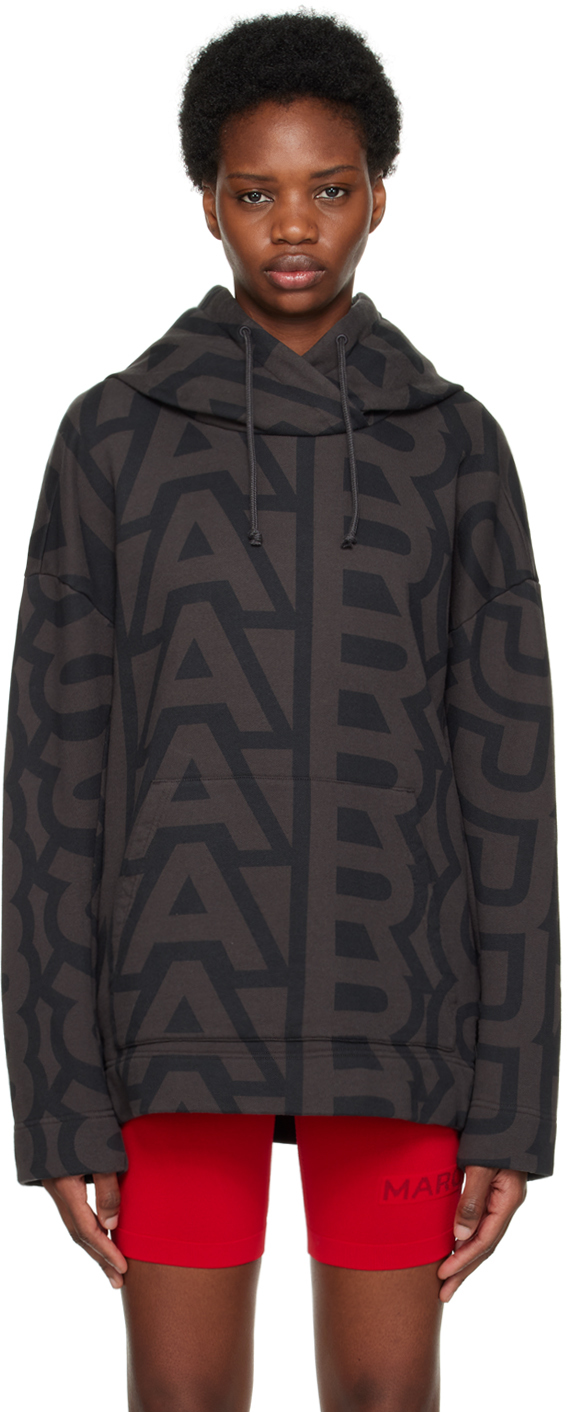Marc Jacobs The Monogram Oversized Charcoal Black Hoodie In Grey