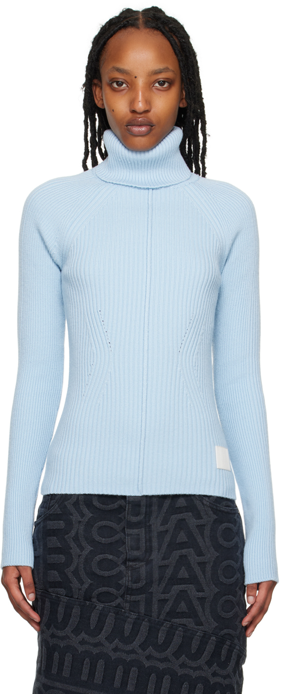 Shop Marc Jacobs Blue 'the Ribbed' Turtleneck In 400 Blue