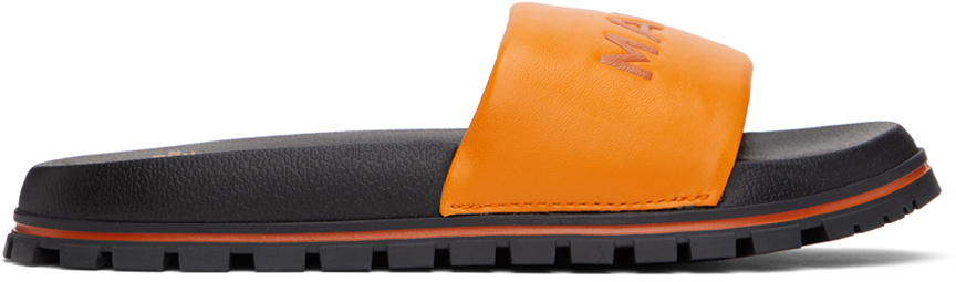 Marc Jacobs The Leather Slide Logo-embossed Slides In Orange