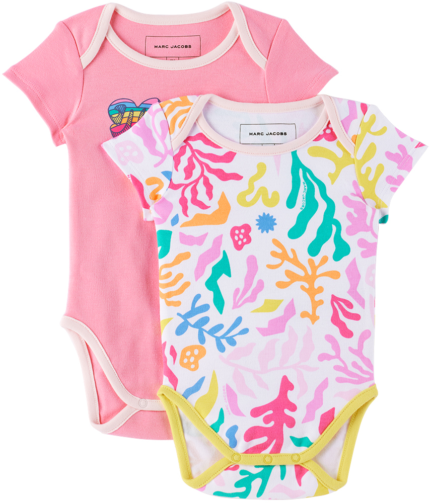 Marc Jacobs Two-pack Baby Pink & White Bodysuits In 44g Rose Candy