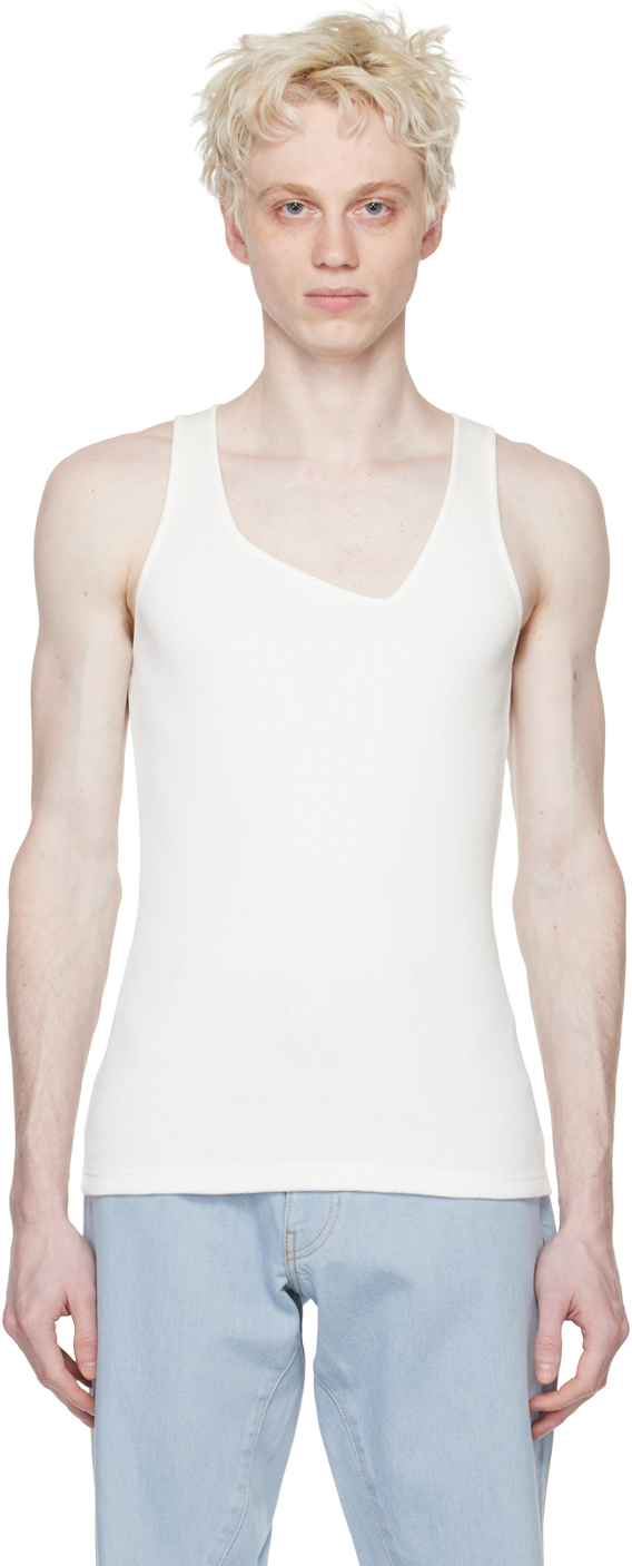 White Asymmetric Tank Top by Bianca Saunders on Sale