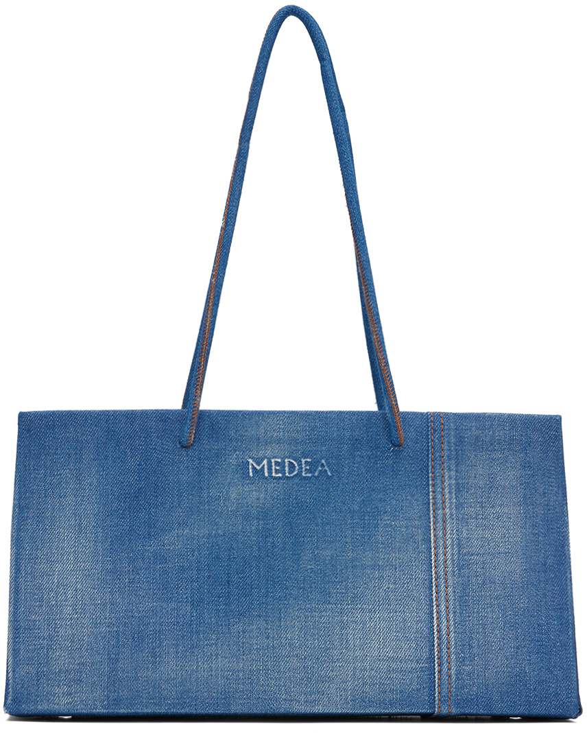 Medea Logo-embossed Tote Bag In Gnawed Blue