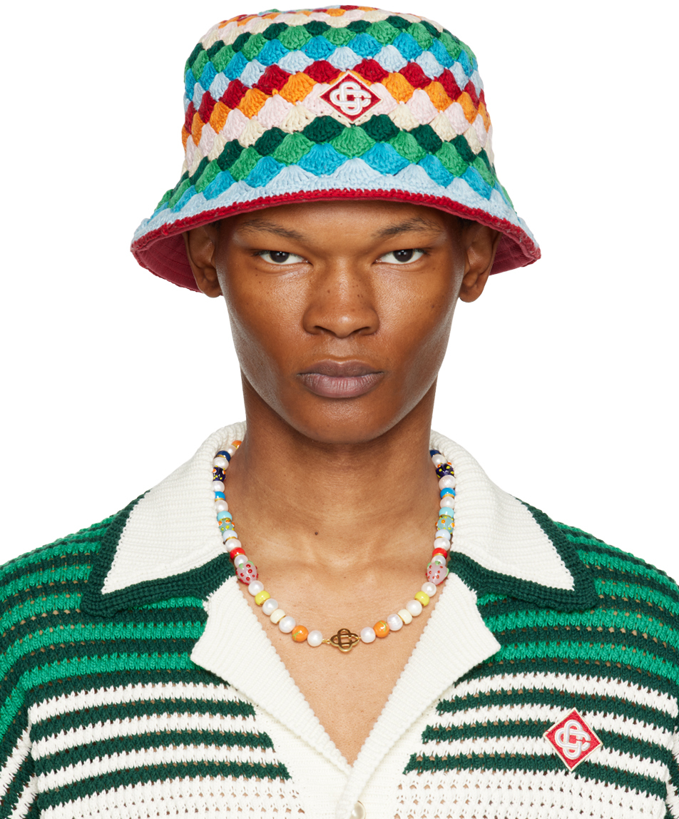 Casablanca Rainbow Cotton Crochet Bucket Hat In Rainbow Multi