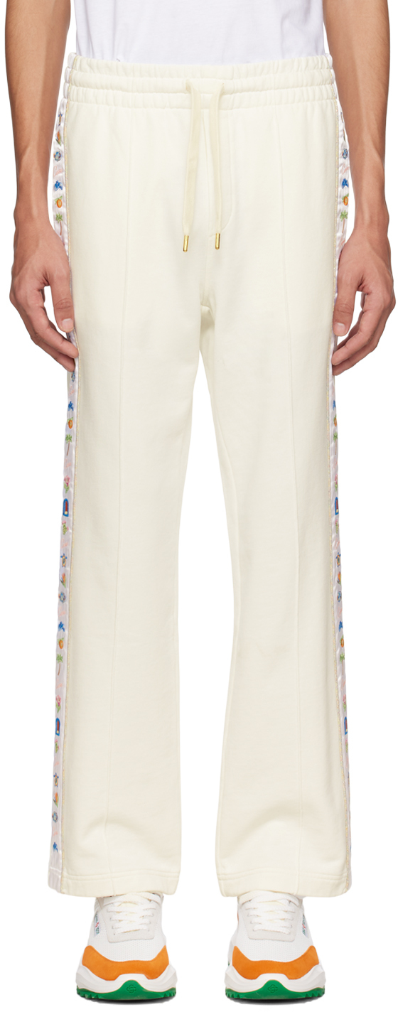 Casablanca Off-white Embroidered Lounge Pants In Casa Icons
