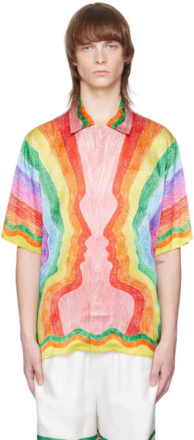 Casablanca Mind Vibrations Short Sleeve Silk Camp Shirt In Mind Vibrations