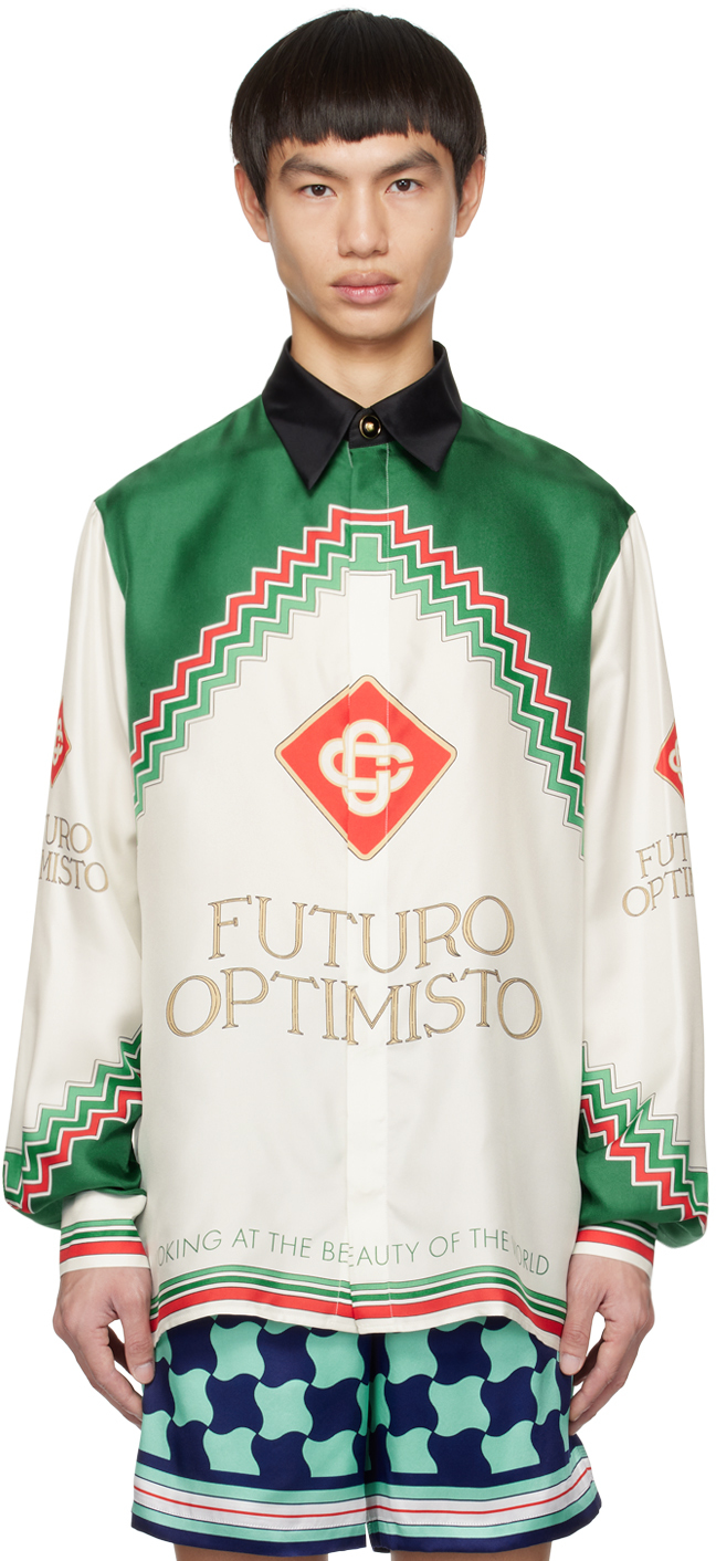 Green & White Futuro Optimisto Shirt by Casablanca on Sale