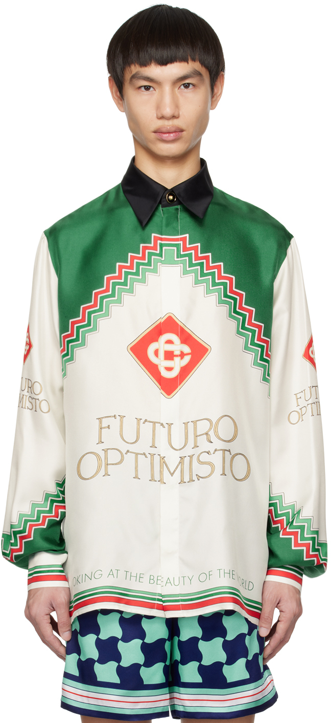 Casablanca Futuro Optimisto Print Silk Twill Shirt In Multicolour