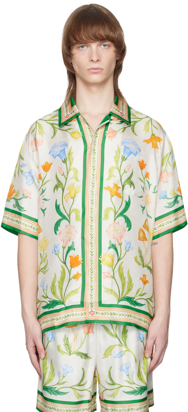 Casablanca Convertible-collar Floral-print Silk-twill Shirt In Patterned White