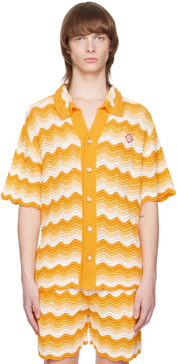 Casablanca Gradient Wave-knit Cotton-blend Shirt In Yellow