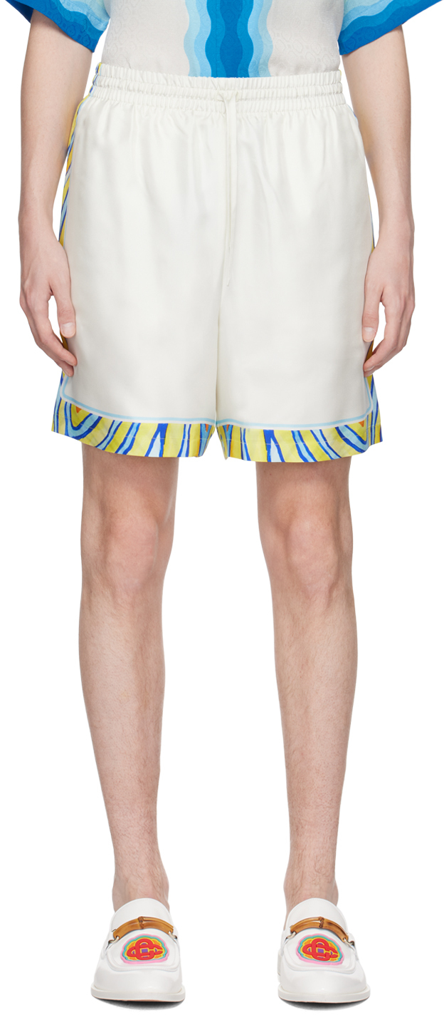 Shop Casablanca White Striped Shorts In Aquatique