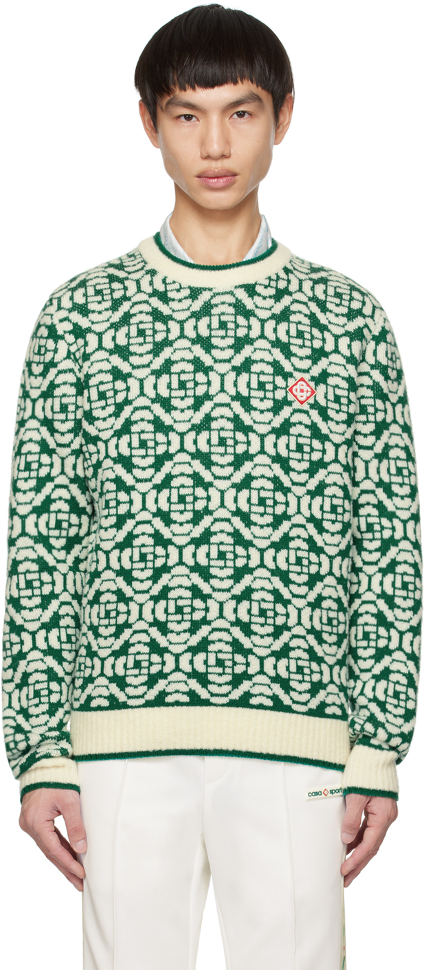 Casablanca Green & White Jacquard Sweater