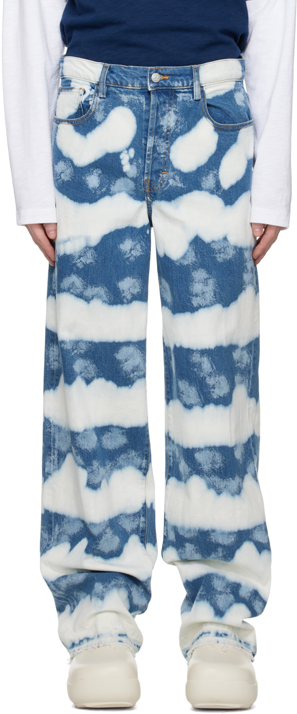 Nahmias: Blue & White Ocean Waves Jeans | SSENSE Canada