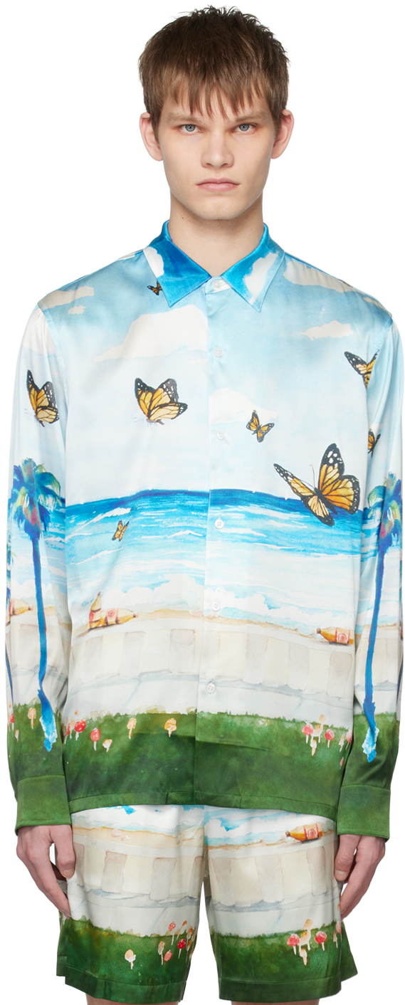 Shop Nahmias Blue Butterfly Beach Shirt In Blue Multi