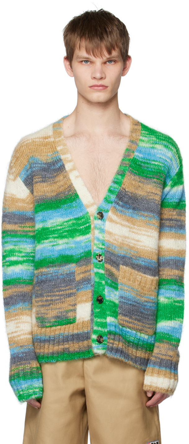Nahmias Mens Rainbow Sunset Relaxed-fit Mohair Wool-blend Cardigan In Green