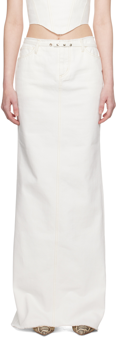JUNEYEN White Belted Denim Maxi Skirt