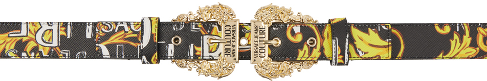 Versace Jeans Couture Black & Yellow Logo Couture Belt In Eg89 Black/gold