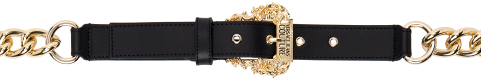 Shop Versace Jeans Couture Black & Gold Chain Belt In Eg89 Black/gold