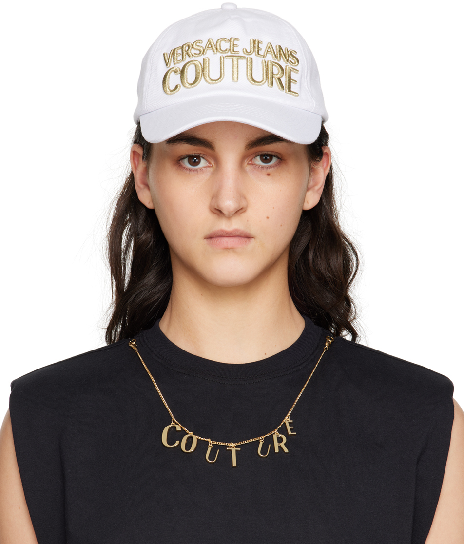 Shop Versace Jeans Couture White Logo Cap In Eg03 White + Gold
