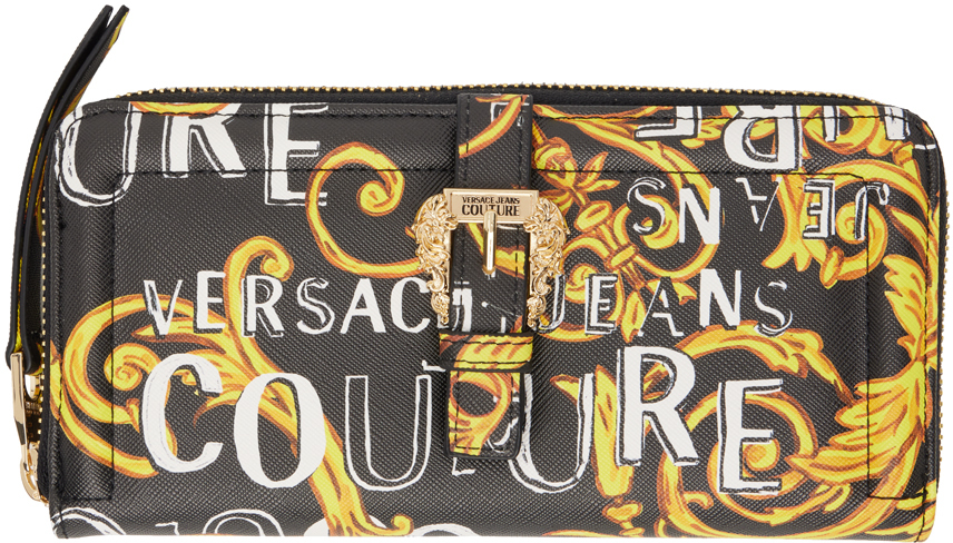 Versace Jeans Couture Black & Gold Baroque Wallet In Eg89 Black/gold