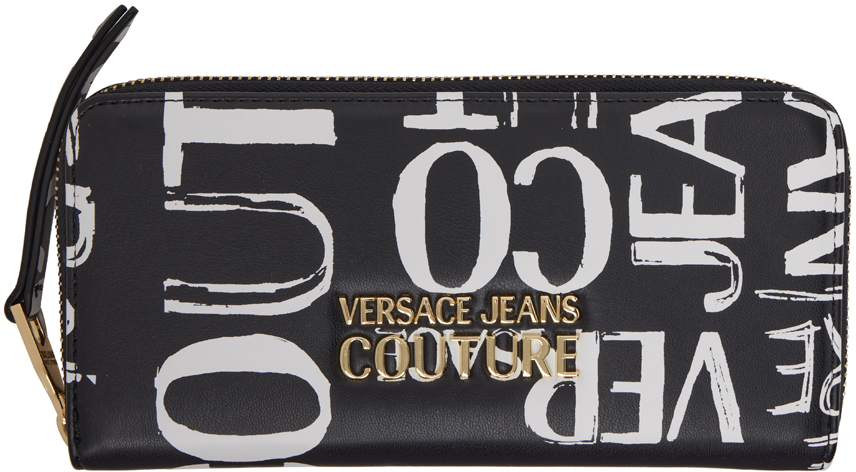 Versace Jeans Couture Black Printed Wallet In El01 Black + White
